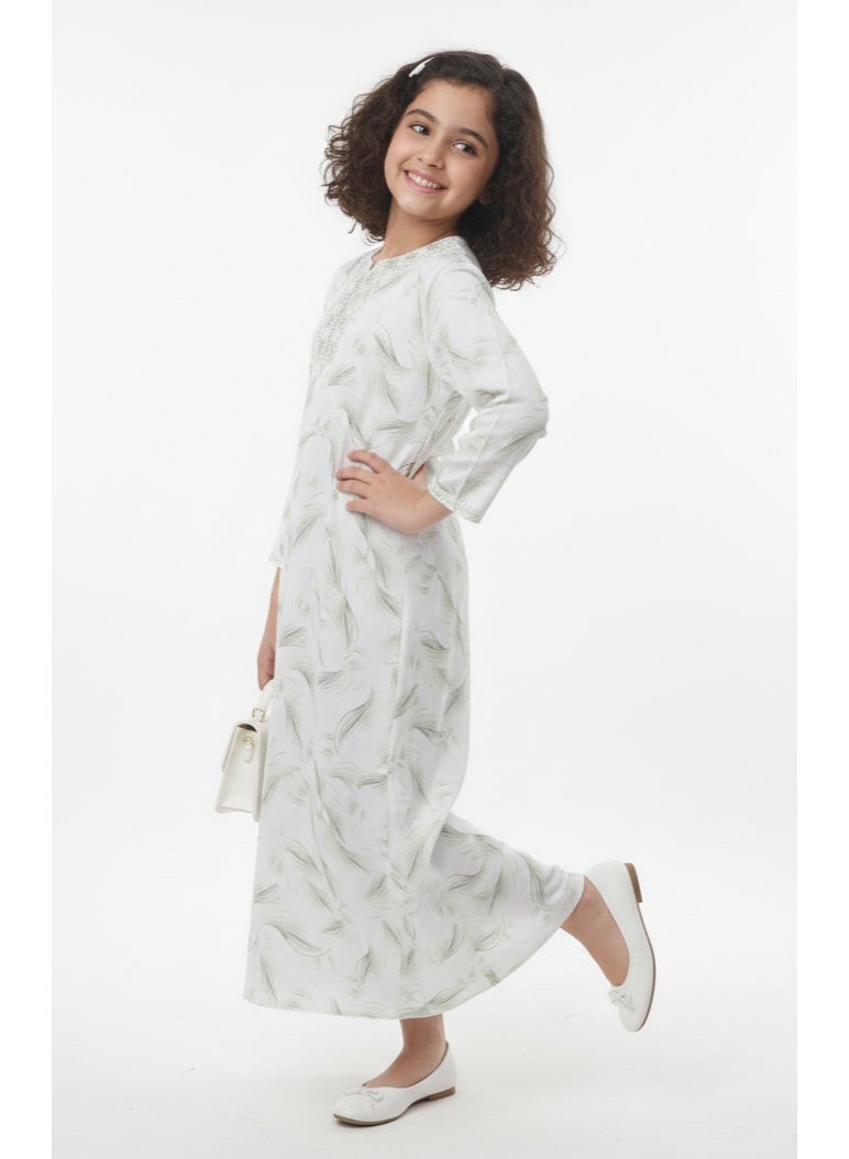 HANA & SARA Girls Arabic Digital Print Jalabiya – Pastel Floral Festive Viscose Blended Comfort Dress - Image 4